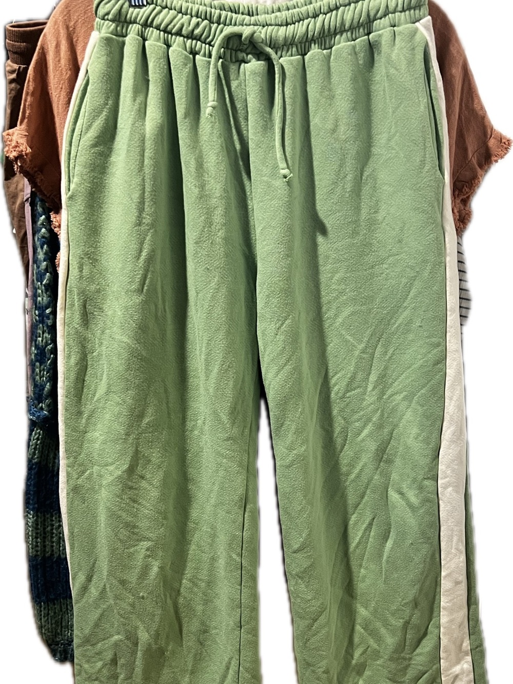BUCKETLIST Sage Green Wide Leg Track Pants with White Side Stripe